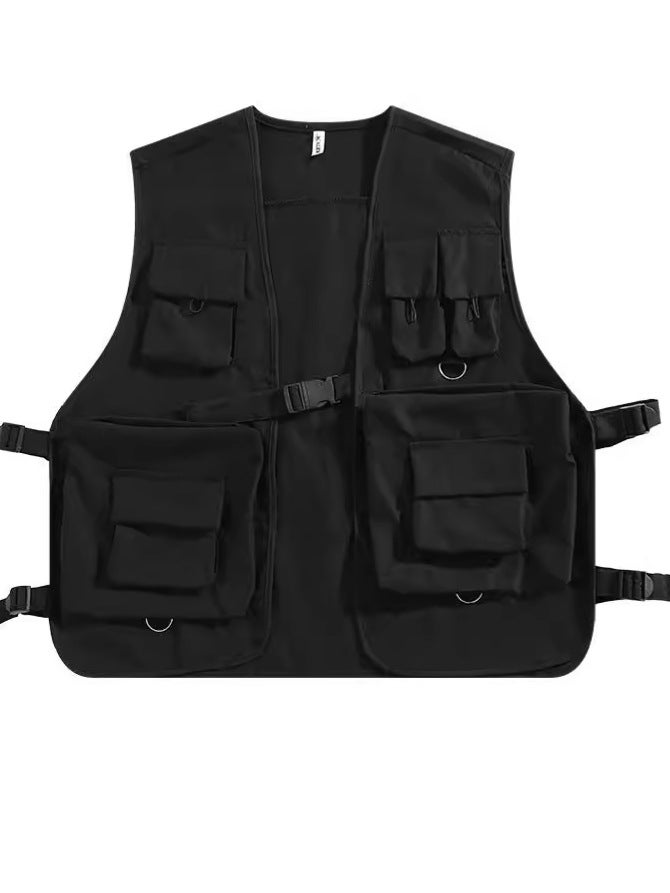 Japanese Style Trendy Brand Ins Rap Function Tactical Vest Multi-Pocket Workwear Vest Waistcoat Pink Jacket For Men And Women - Image 2